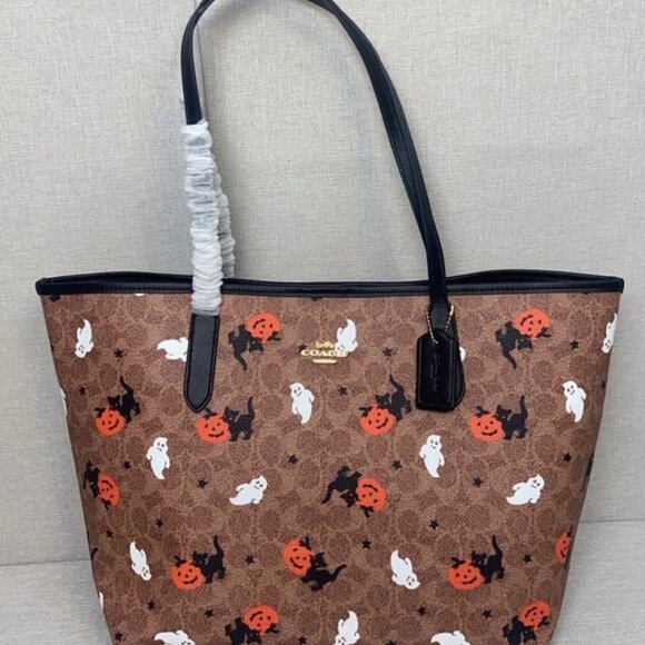 New Coach City Tote In Signature Canvas With Halloween Print CW450 - Picture 1 of 5